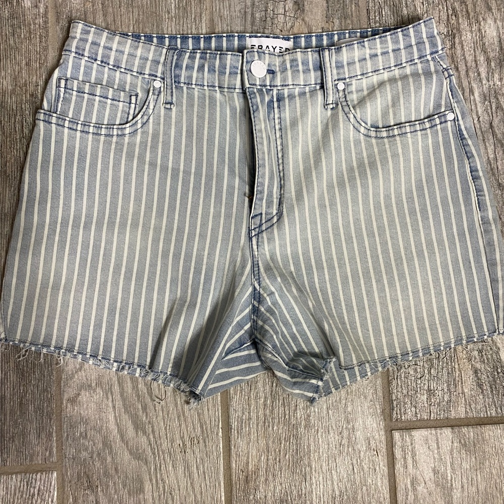 Frayed Women's Striped Jeans Shorts